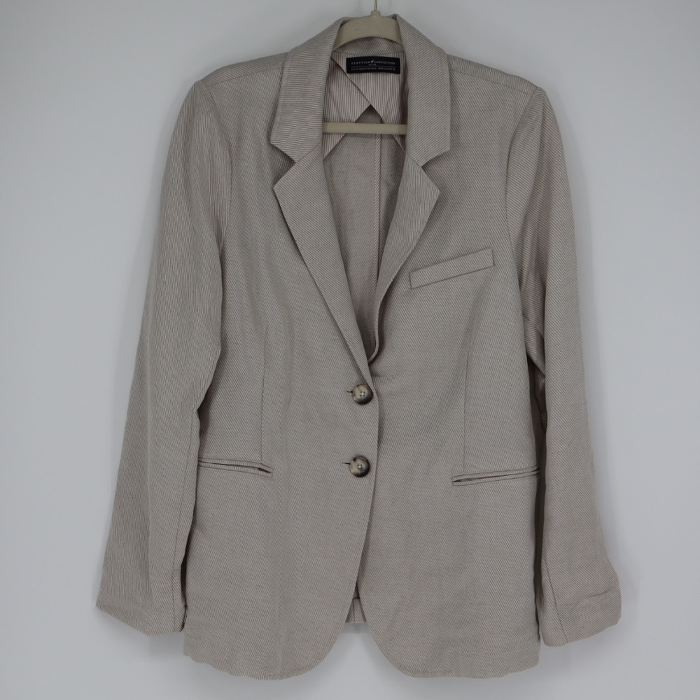 Peruvian Connection Women's Cream Linen Blend Belda Blazer Jacket Size 12